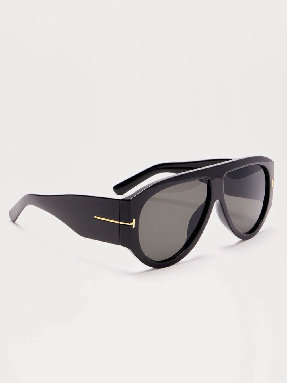 Black Oversized Shield Sunglasses with Gold Accent